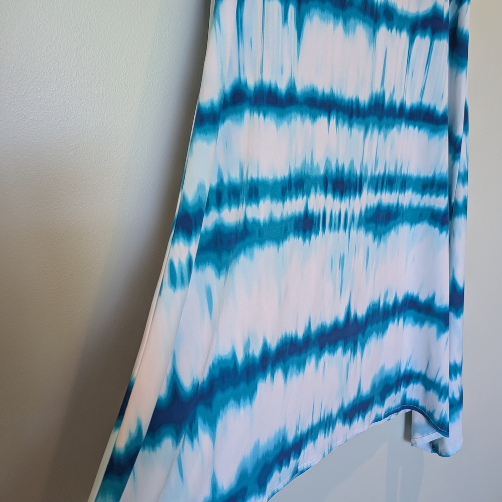 Chico's detail shoulder midi dress pattern clear aqua dress - Picture 2 of 7